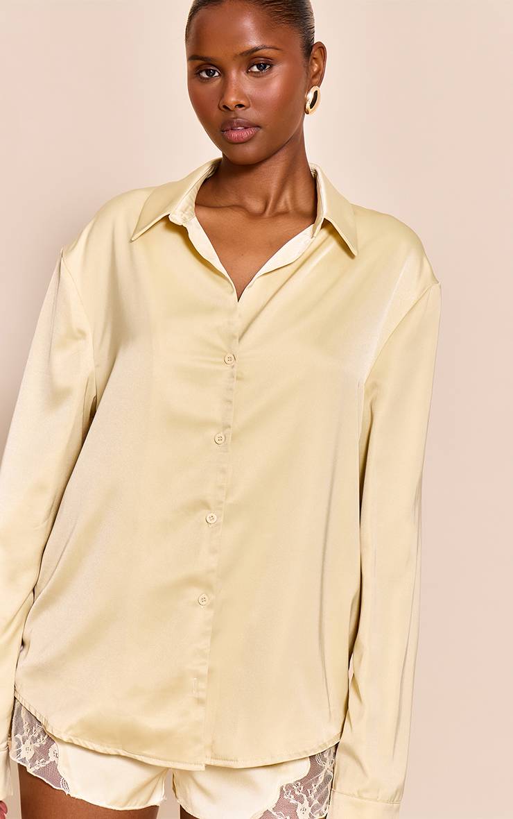 Pale Yellow Chemise Oversize En Satin Crème Beurre