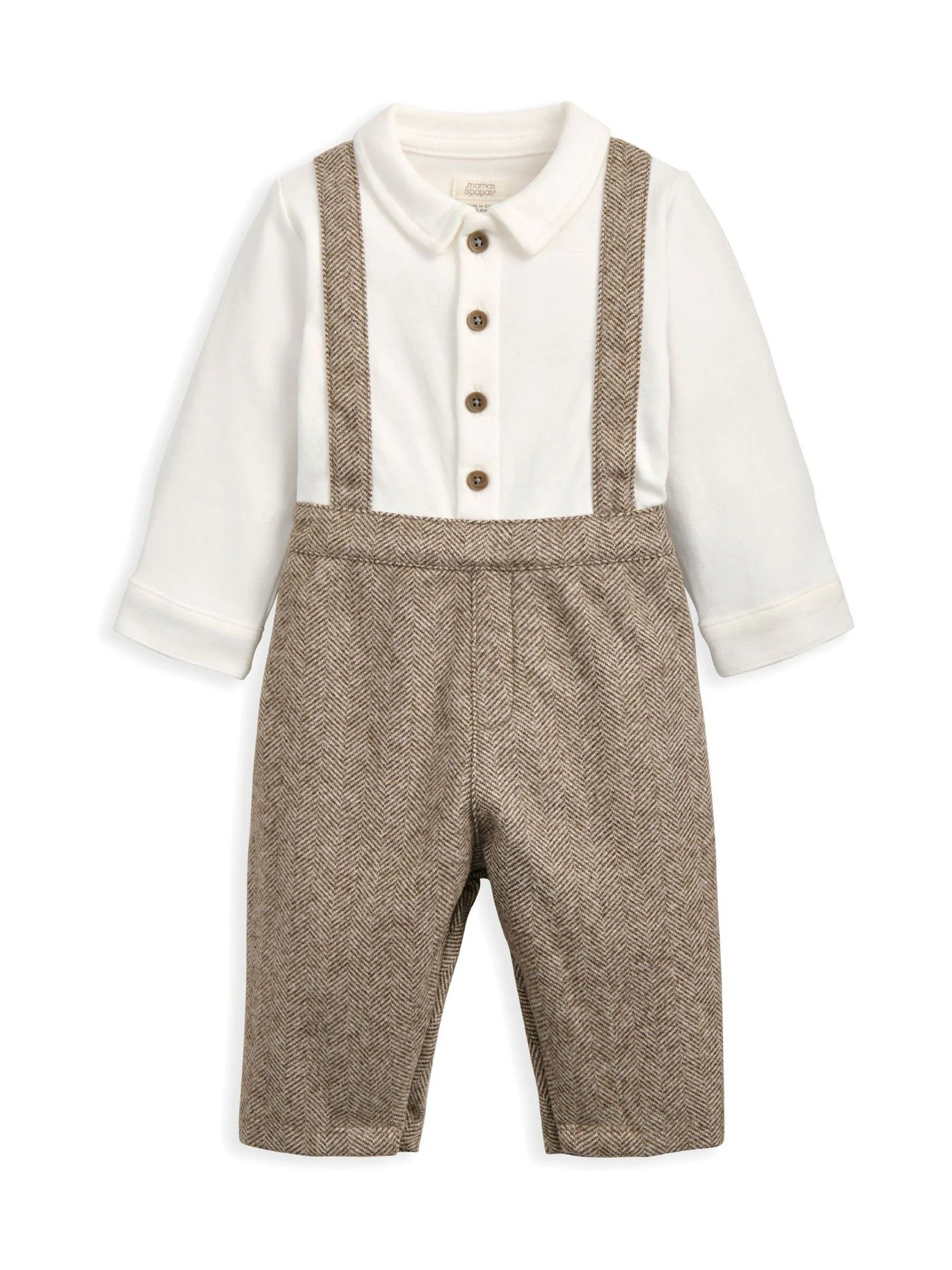 Mamas & Papas Mock Shirt & Braces Romper Set