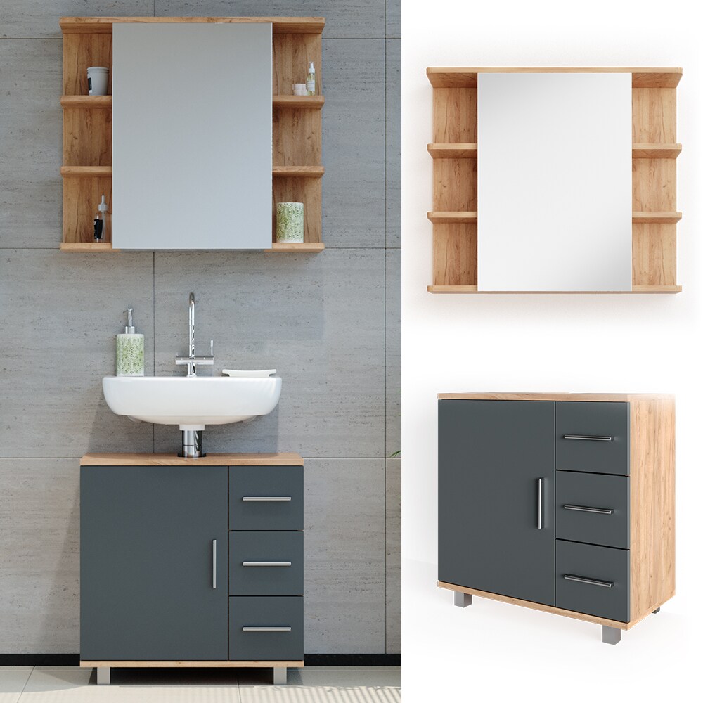VICCO Badmöbel Set ILIAS Eiche Anthrazit Bad Spiegel Unterschrank Badschrank