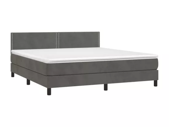 Sommier tapissier matelas et LED Gris foncé 180x200 cm Velours