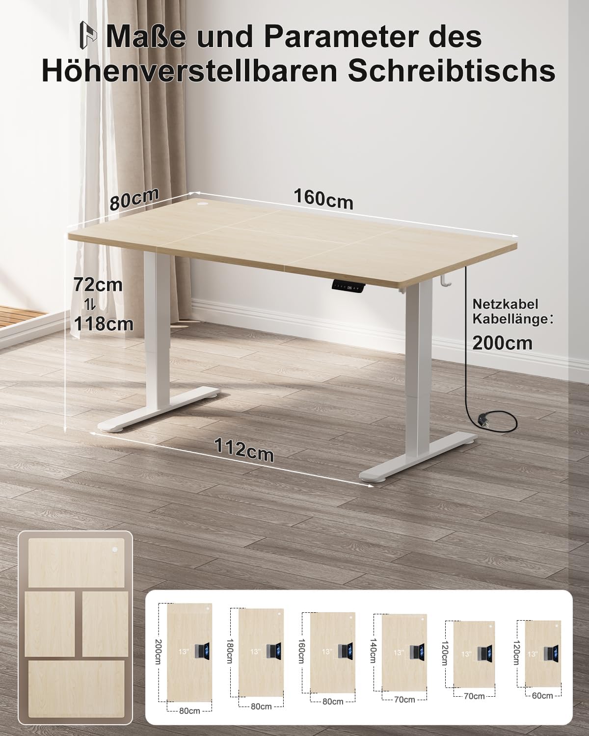 Homall Höhenverstellbarer Schreibtisch 160x80cm mit USB-A Ladeanschluss, Elektrischer Schreibtisch mit Kabel Management Tray, Standing Desk mit 3 Memory Funktion, Computertisch Beige