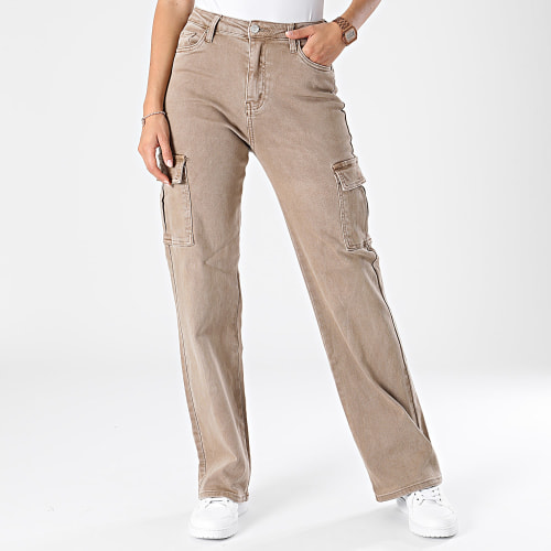 Pantalon Cargo Flare Femme Beige