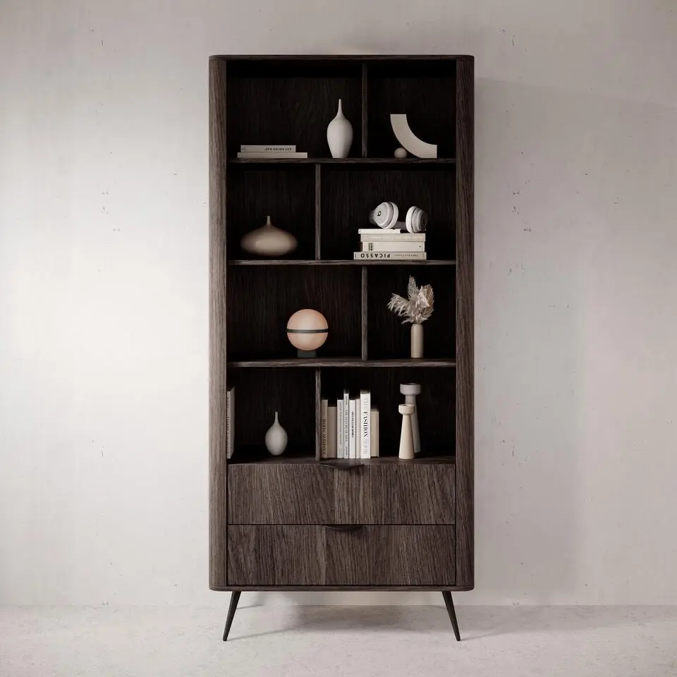 Meubella - Victoria - Boekenkast - Donker eiken - 88x38x194 cm