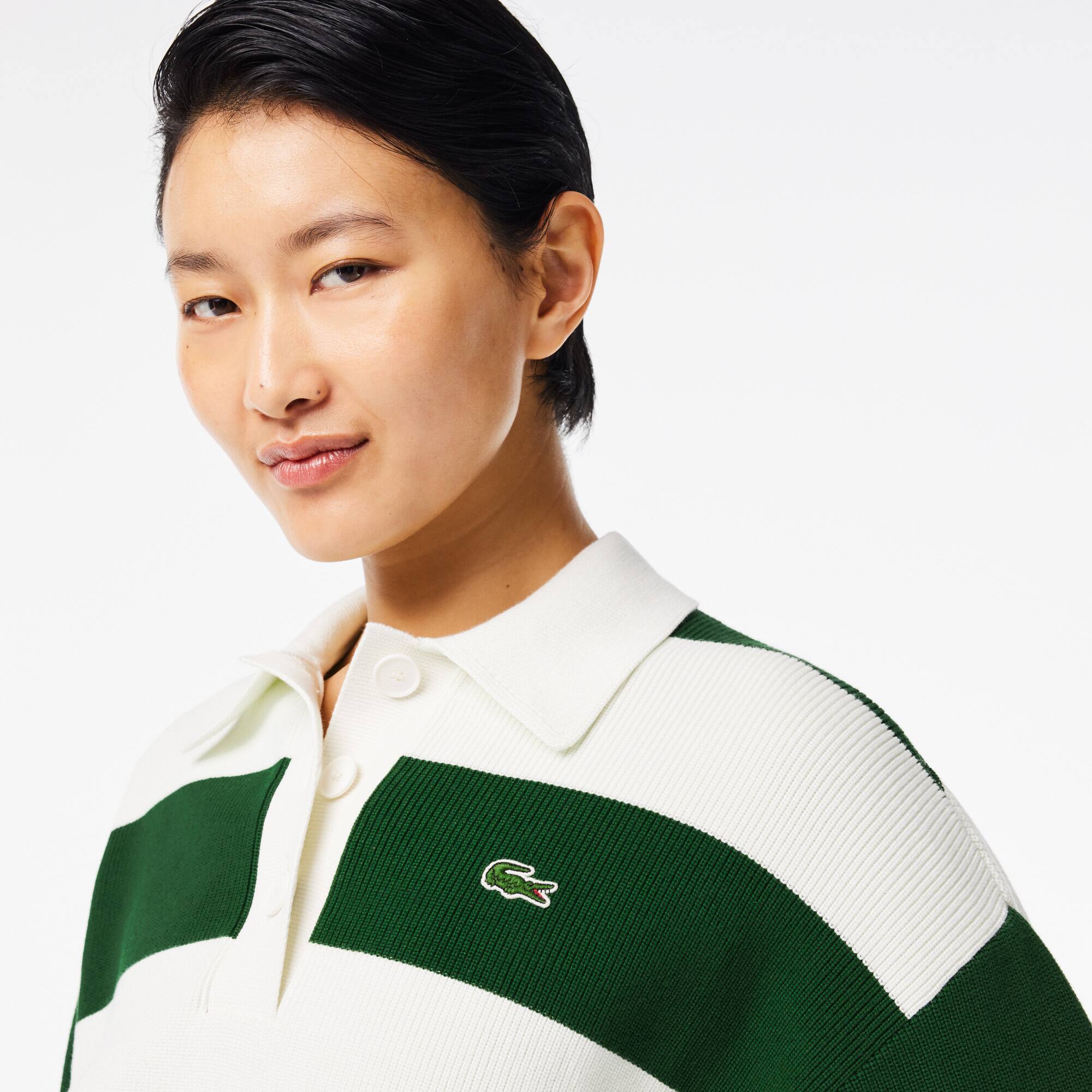 Poloshirt aus gestreifter Strickware, in Frankreich hergestellt Pullover - Weiss - Lacoste - Damen