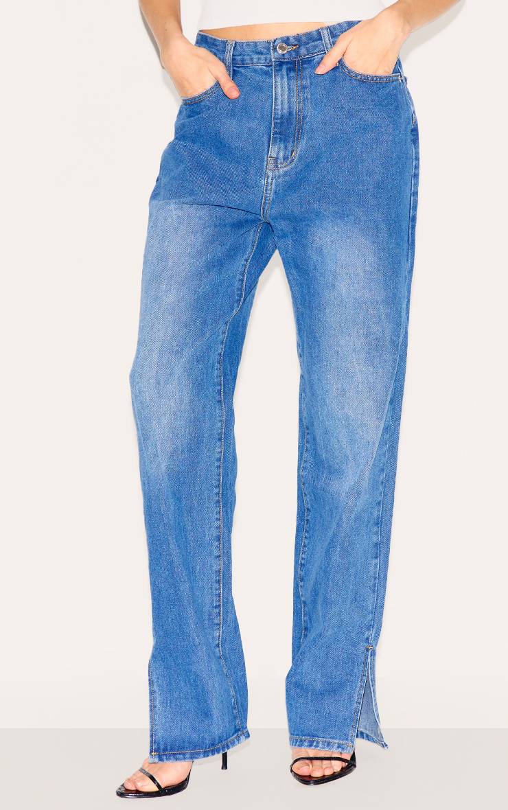 Mid Blue Wash Jean L30 À Ourlet Fendu