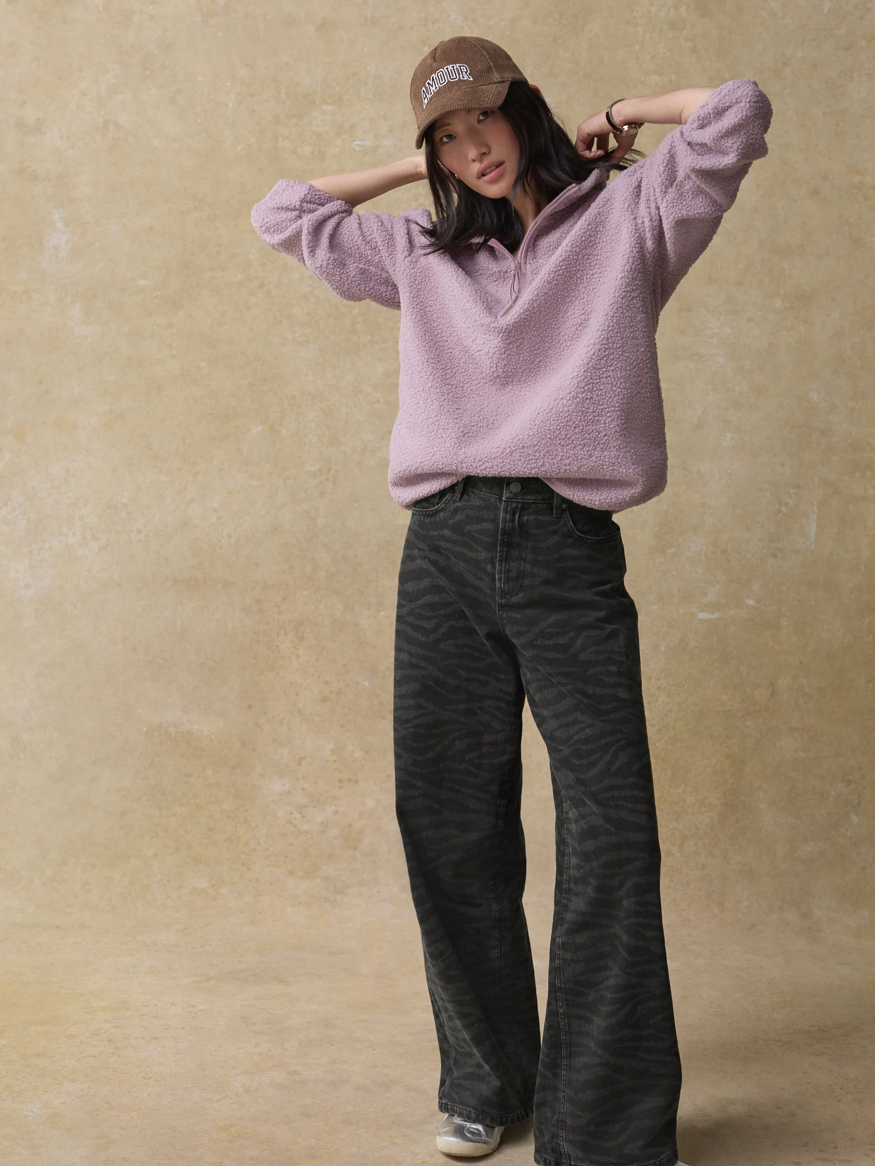 Mauve-paars - Teddy Borg knusse lange fleece met kwart ritssluiting