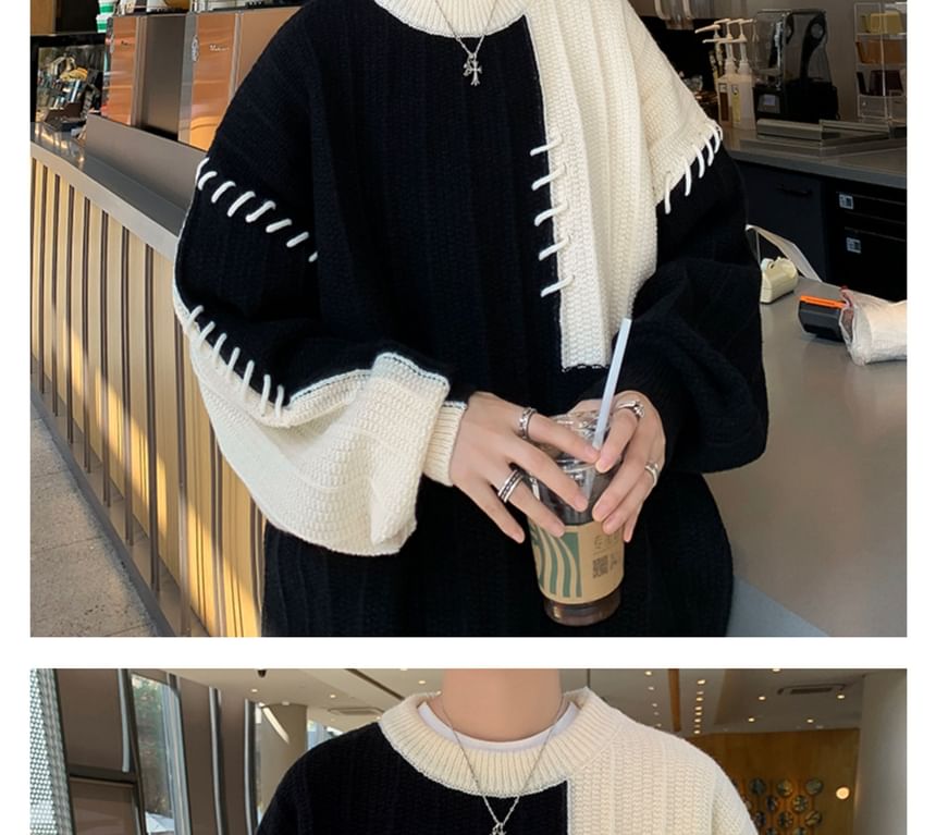 Antaeus - Tweekleurige oversized trui met ronde hals