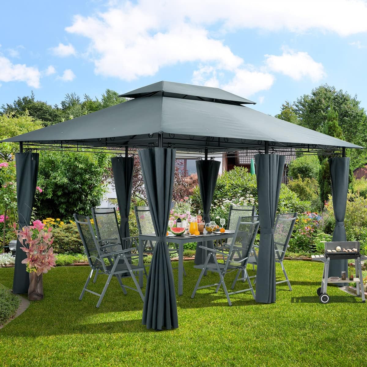CASARIA® Pavillon Topas 3x4m Metall Wasserabweisend UV-Schutz 50+ mit Seitenteile Stabil Gartenpavillon Modern Anthrazit