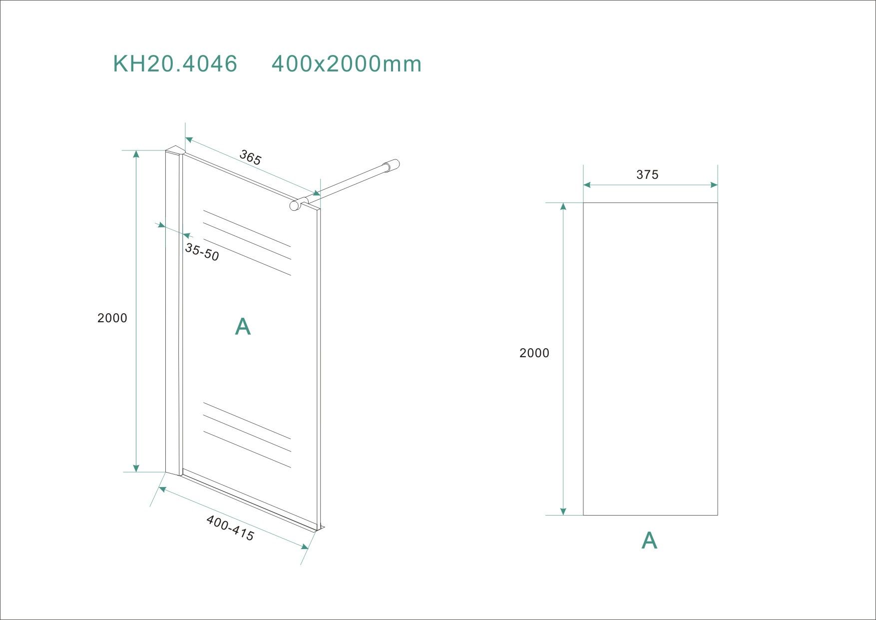 Mueller Basic douchewand 40x200cm met anti-kalk coating