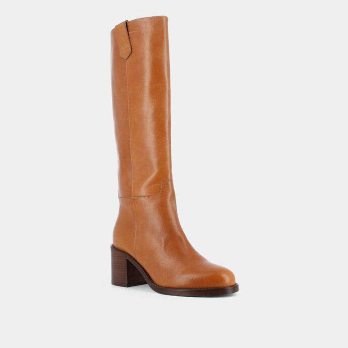 Bottes à talon haut  en cuir camel