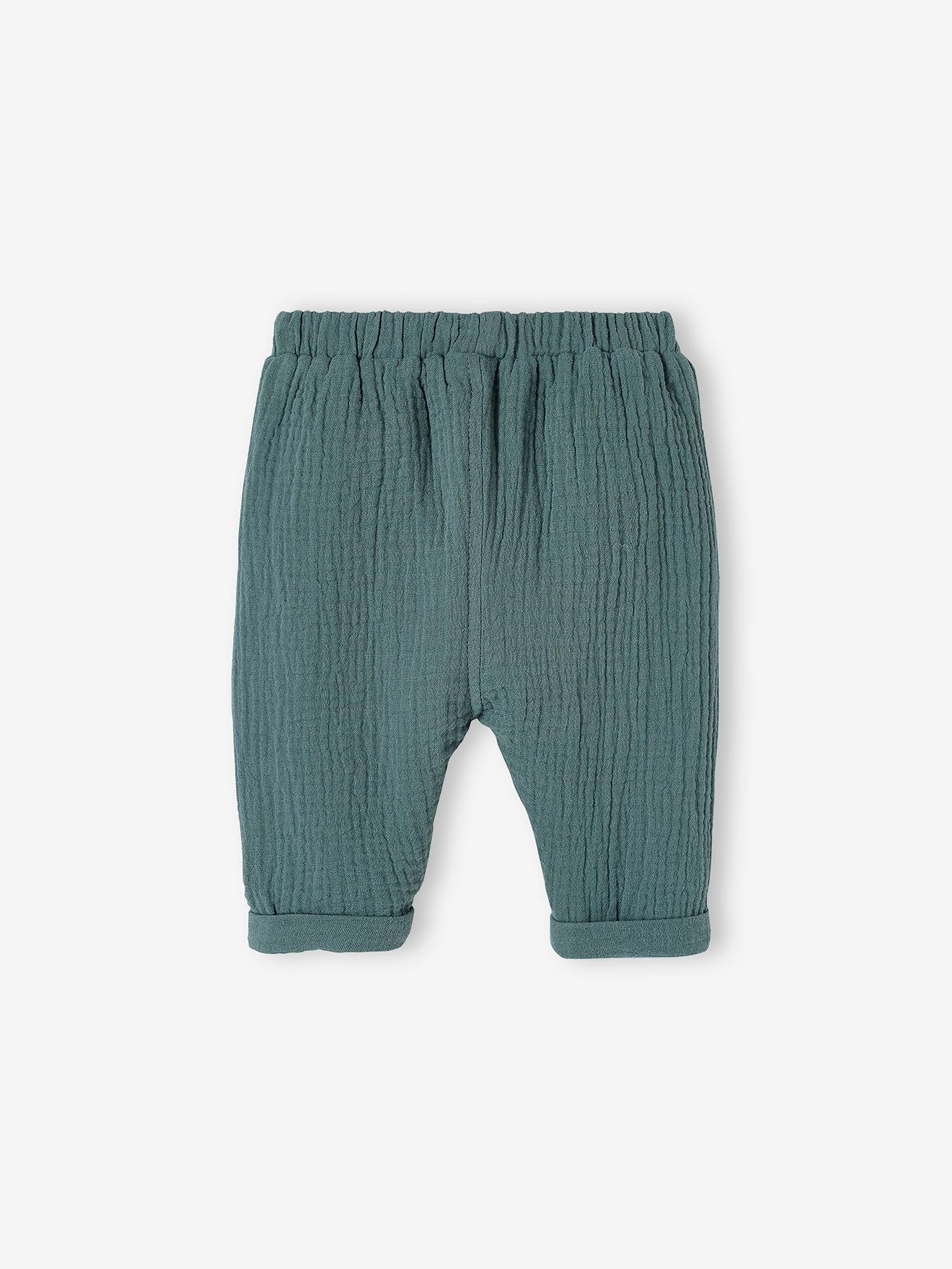 Calças harém lisas em chiffon de algodão azul escuro