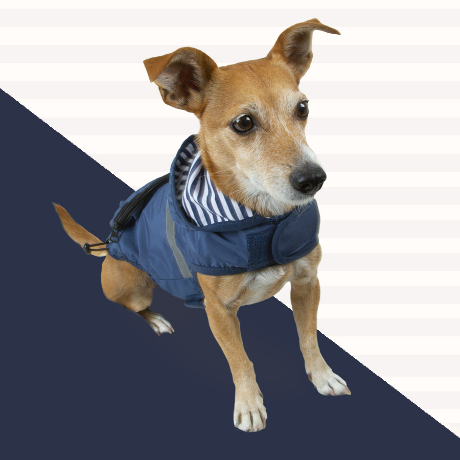 Casaco impermeável para cães Outech com bolso, azul marinho