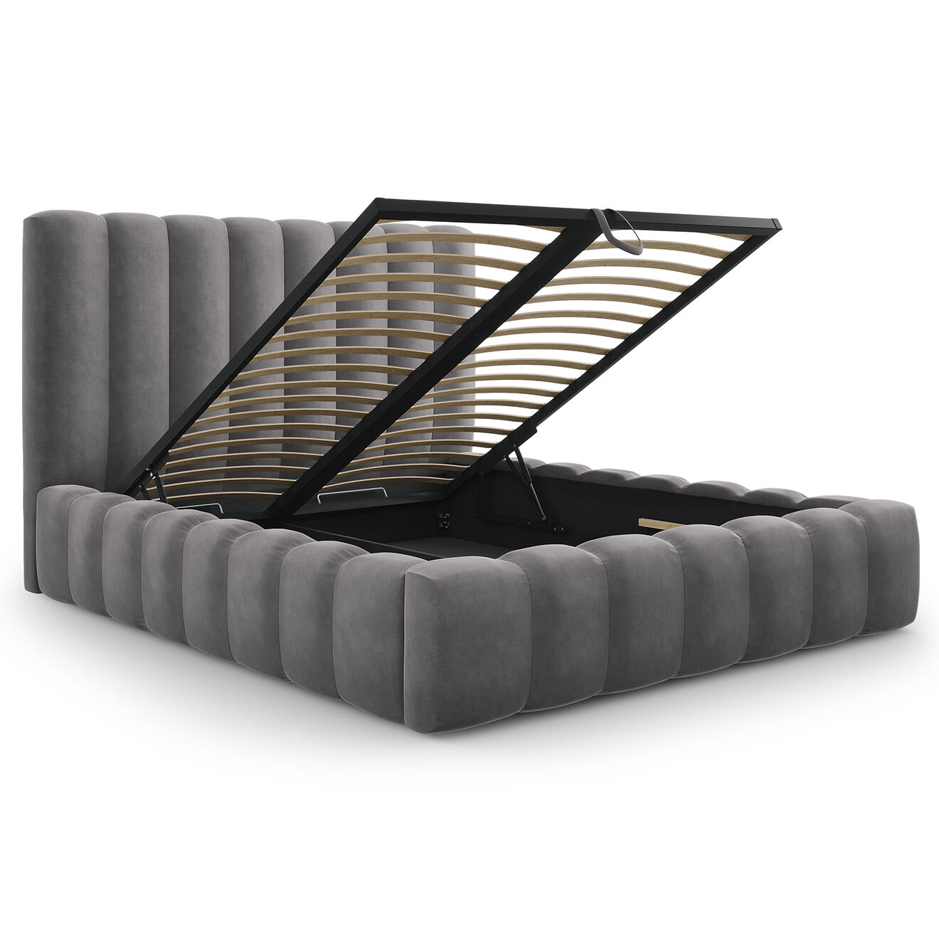 Milo Casa Lit Coffre en Velours avec Tête de Lit Gina gris - 180x200 cm