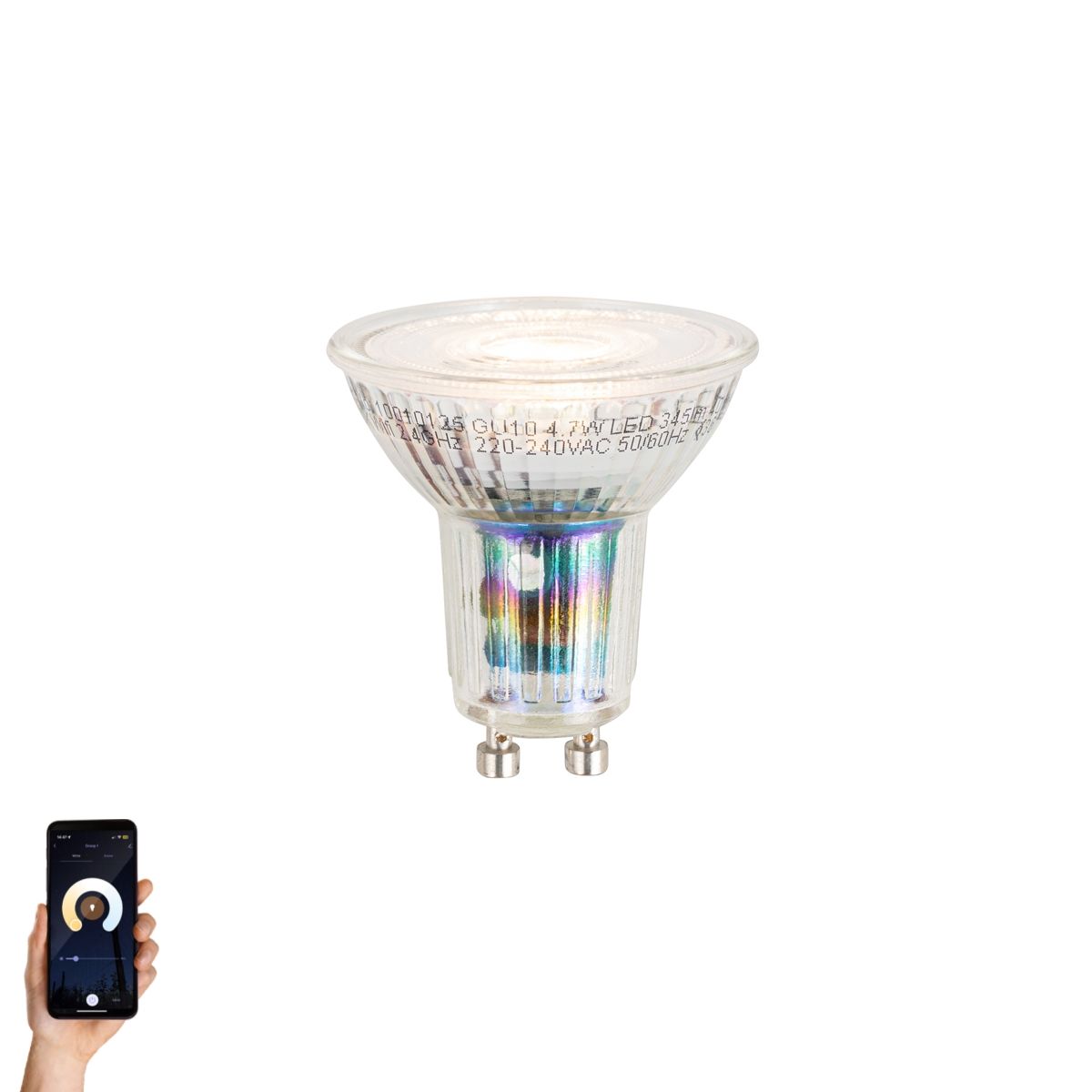 Smart GU10 50mm dimbare LED lamp opaal 4.7W 345 lm 2700K