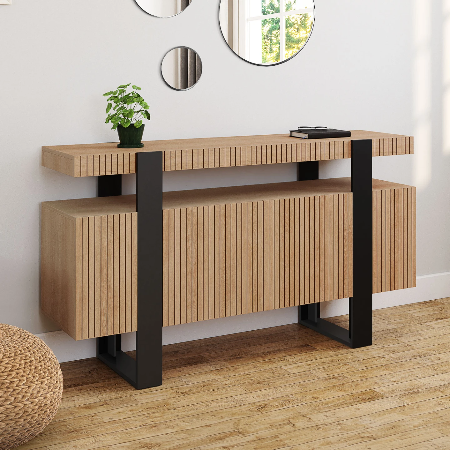 Buffet 140 cm OCTAVE 4 portes lattes tasseau bois