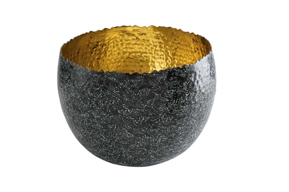 Handgearbeitete Deko Schale ORIENT 26cm silber mit Patina gold Hammerschlag Design