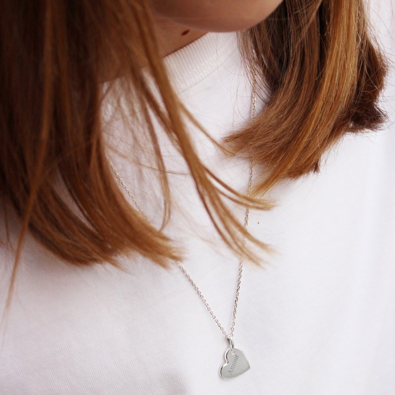 Collier petit coeur argent 925 enfant - gravure MA CHÉRIE