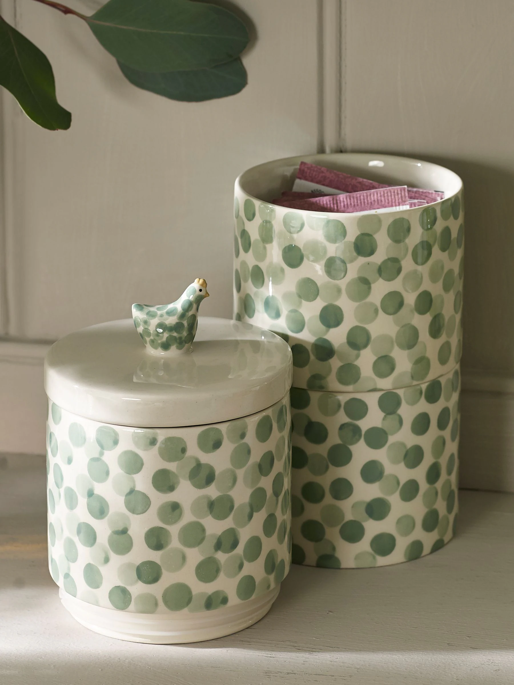 Set van 3 stapelbare voorraadpotten met kippenprint