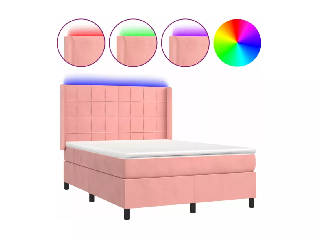 Sommier tapissier avec matelas et LED Rose 140x190 cm Velours