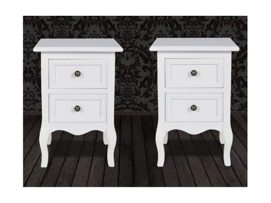 Table de chevet 2 pièces avec 2 tiroirs MDF Blanc