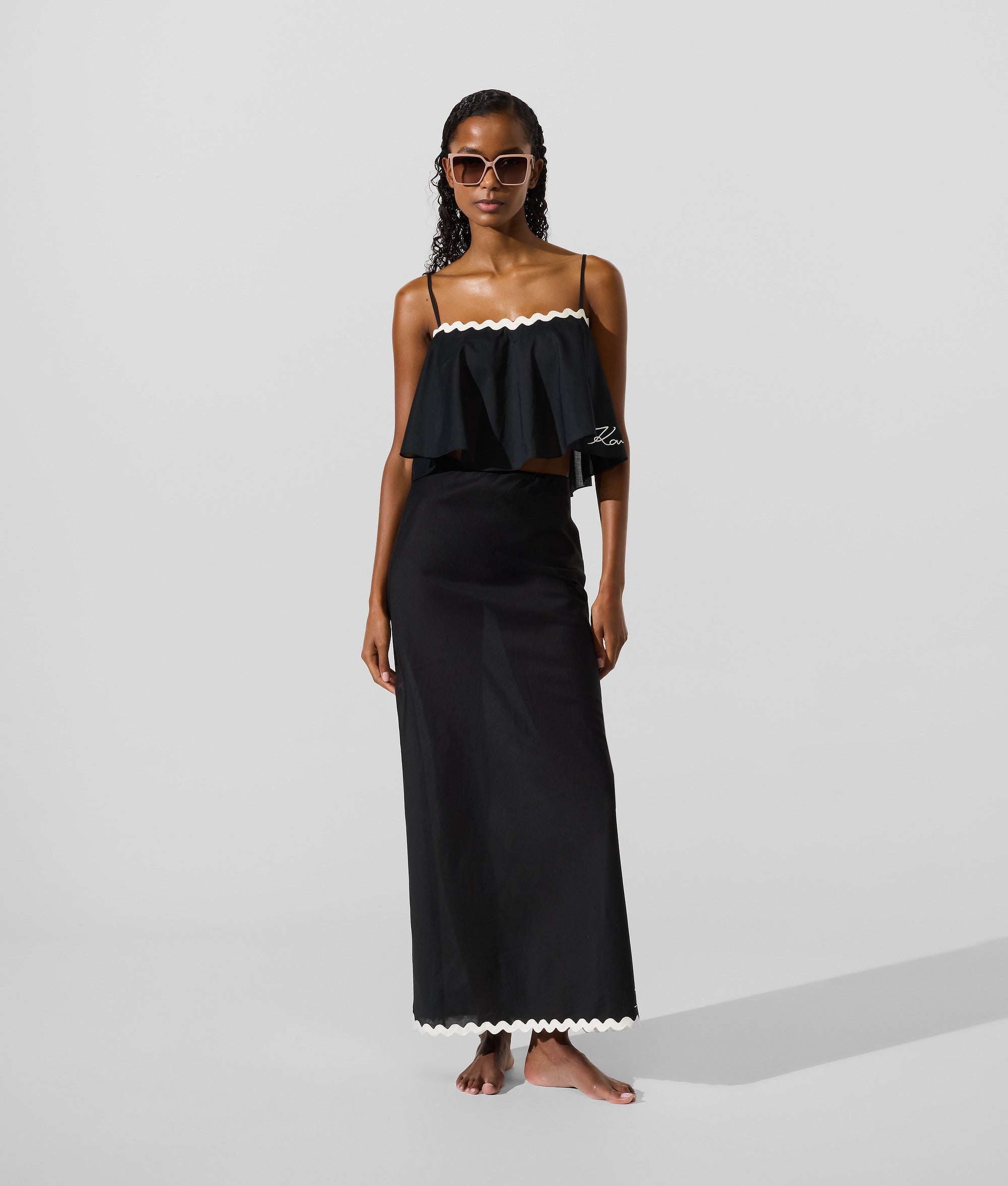 Cropped strandtop met schulprand