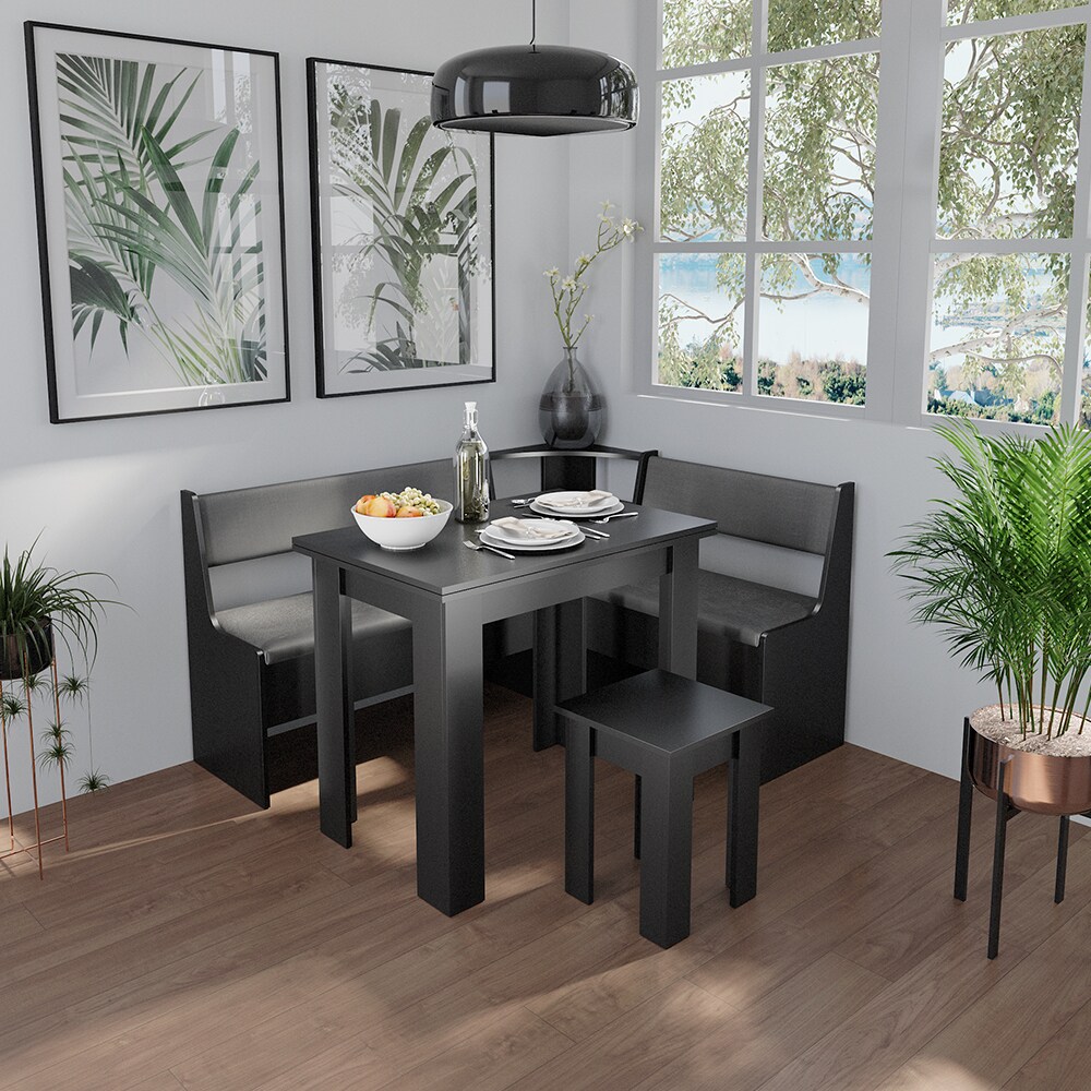 Vicco Küchentisch Esstisch Esszimmertisch Roman Schwarz 90 cm modern Eckbankgruppe Esszimmergruppe Küchensitzgruppe Sitzbankgruppe Küchenmöbel Esszimmermöbel Sitzhocker Tischhocker