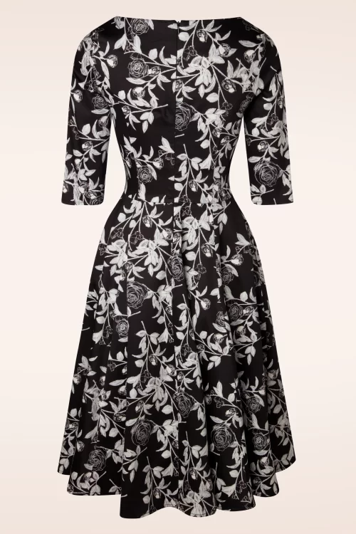 Topvintage Boutique Collection Exclusief bij Topvintage ~Adriana Roses swingjurk met lange mouwen in zwart