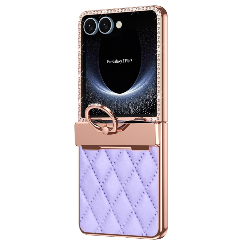 Samsung Galaxy Z Flip7 Hardcase Hülle Finger Griff Ring Halterung Glitzer Design   Scharnier Design - Lila / Roségold