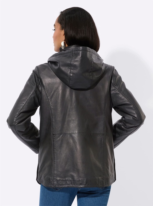 Mainpol Lederjacke mit Kapuze