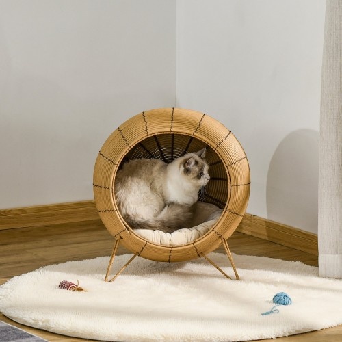 Cama em forma de caverna de vime para gatos PawHut