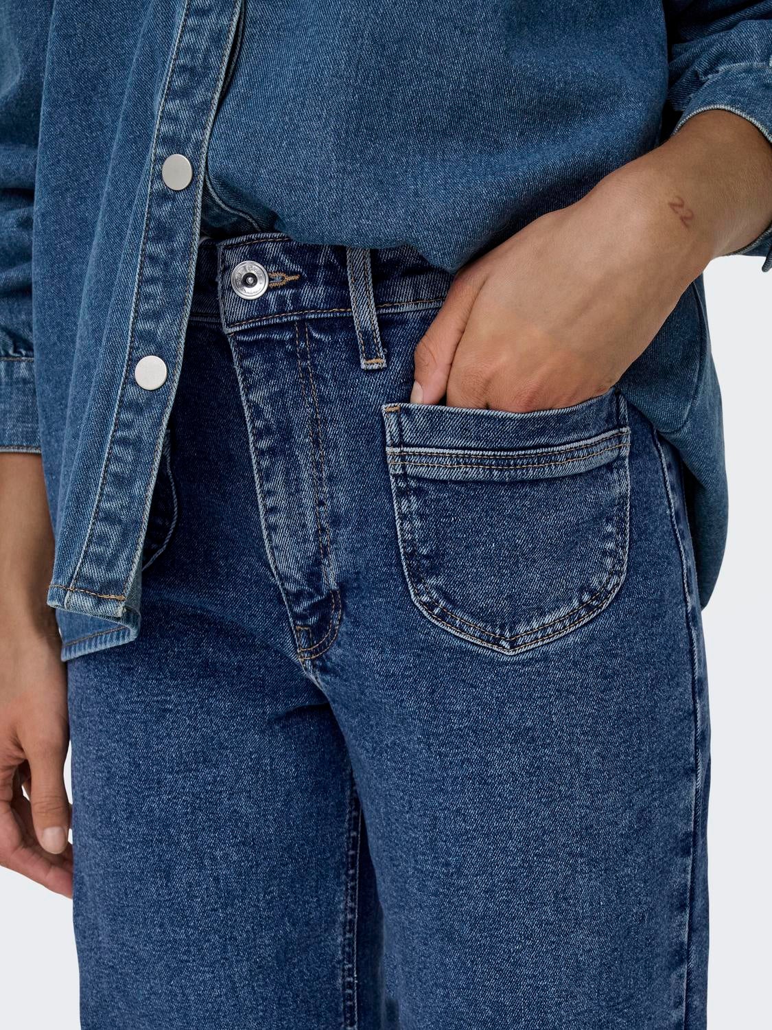 ONLJUICY Hohe Taille Weiter Beinschnitt Jeans Dark Medium Blue Denim