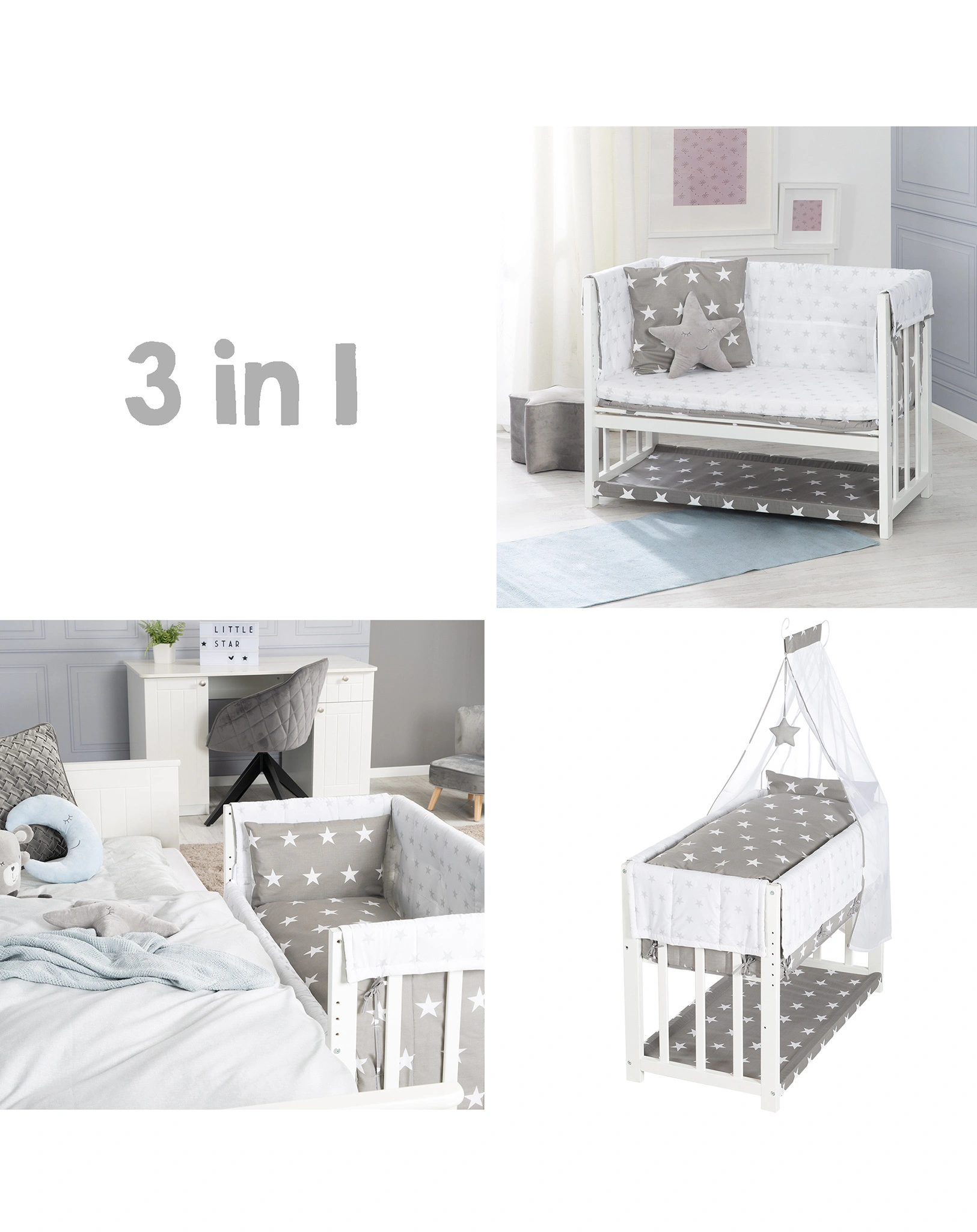 Beistellbett LITTLE STARS 3 in 1 Komplett-Set