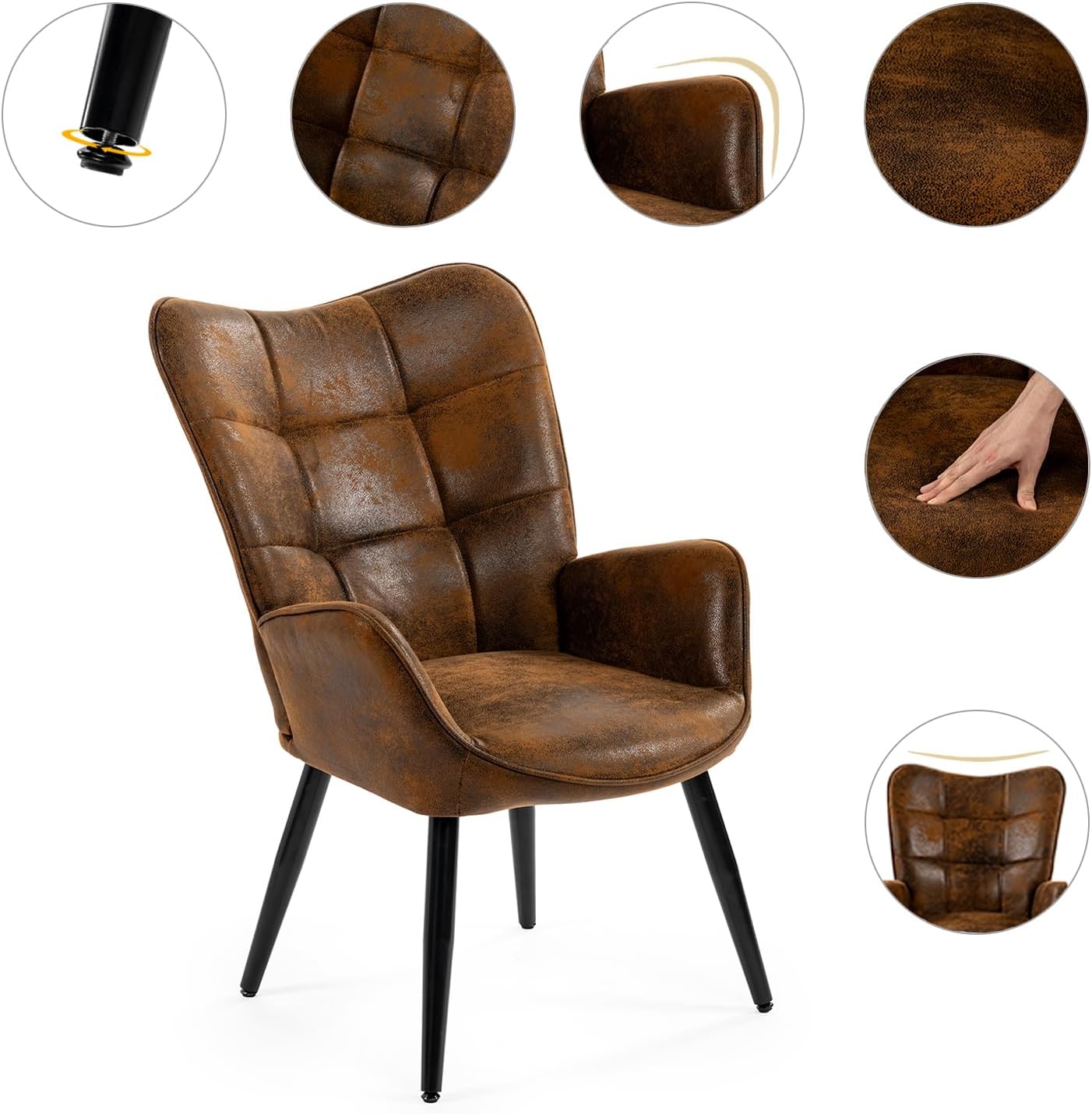 MEUBLE Cosy Sessel Relaxsessel Lehnstühle Polstersessel Einzelsofa mit Metallbeinen Ohrensessel für Wohnzimmer Schlafzimmer Büro Vanity, Wildleder, Braun