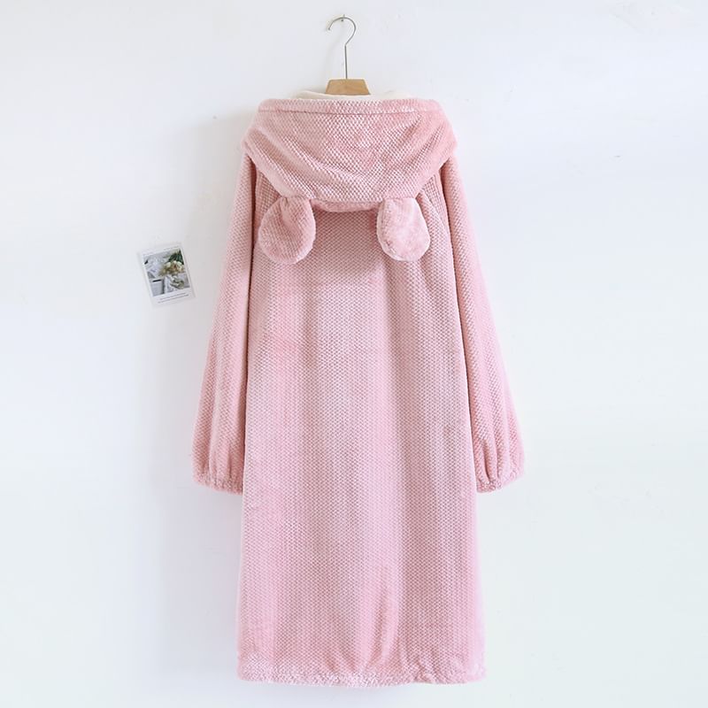 Somnus - Fleece pyjamajas met contrasterende rand en capuchon en knoopjes (verschillende ontwerpen)