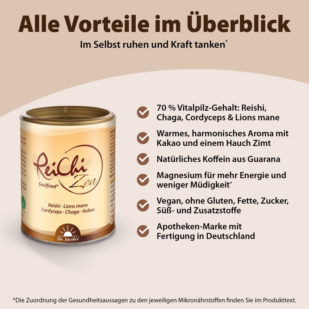 ReiChi Zen Pilz-Kaffee mit Guarana + Reishi + Chaga + Cordyceps + Lions Mane