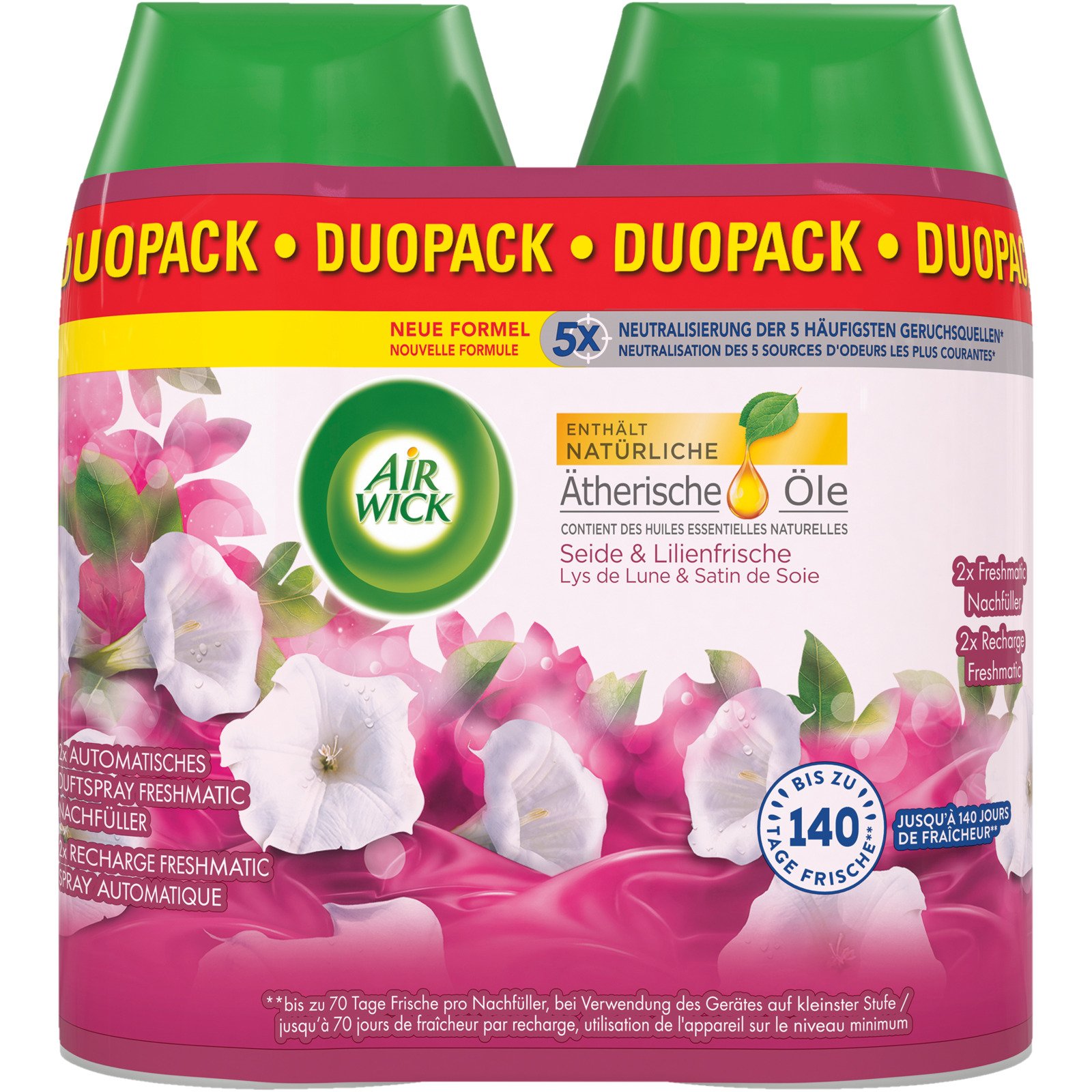 Air Wick Pure Automatisches Duftspray Freshmatic Max Nachfüller Seide & Lilienfrische 2 x 250 ml