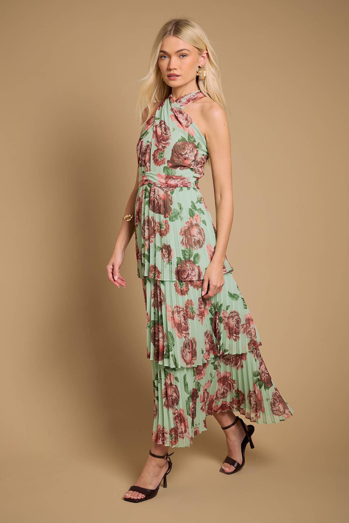 Oasis Robe Longue Étagée Plissée À Col Halter