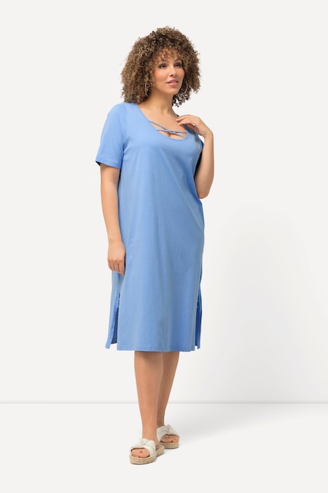 Jerseykleid, Zierbänder, A-Linie, Rundhals, Halbarm