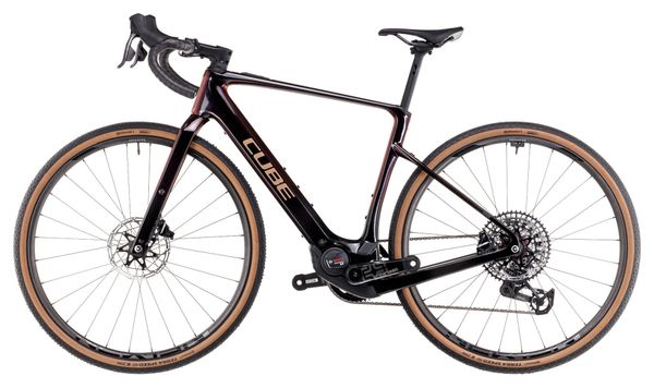 Vélo de Gravel Électrique Cube Nuroad Hybrid C:62 SLT 400X Sram Force eTap AXS/Sram XX SL Eagle AXS 12V 400 Wh 700 mm Violet Orange Solareclipse 2025