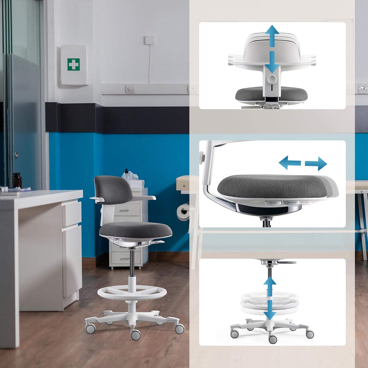 hjh OFFICE Ergonomischer Arbeitsstuhl TOP Work 40 W – Stuhl mit höhenverstellbarer Rückenlehne, Verstellbarer Sitzneigung & Sitztiefe, höhenverstellbarer Fußring, Grau/Weiß