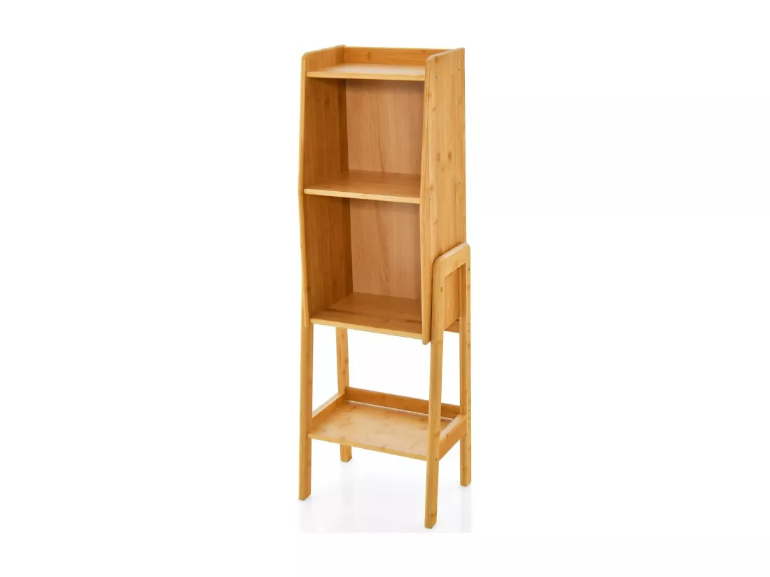 Bibliothèque Étagère Rangement en Bambou, Meuble Case Compartiment Cube, Pieds Bords Surélevés, Meuble Bibliothèque pour Petit Espace, Chambre, Salon, Cuisine (Jaune, 113 CM)