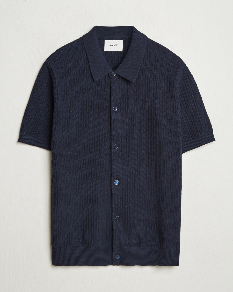 NN07 Nolan Knitted Short Sleeve Shirt Navy Blue