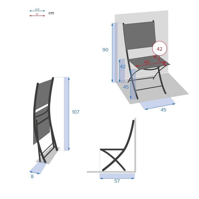 Lot de 4 chaises de jardin pliantes ESSENTIA Lin & Blanc