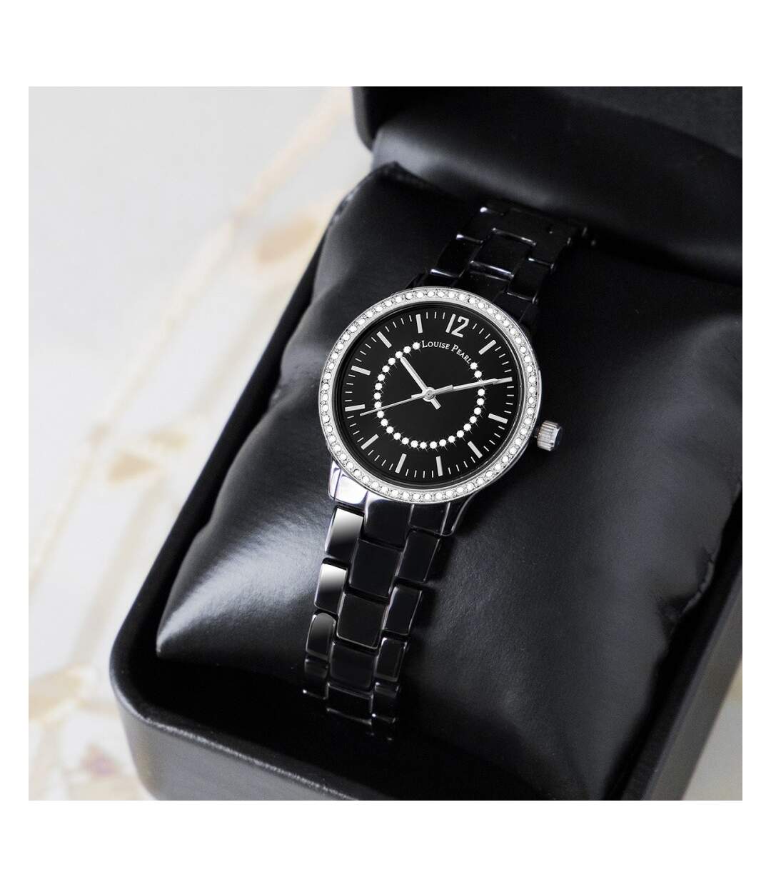 Montre Femme ornée Cristaux Swarovski® Céramique Noire Louise Pearl LP3