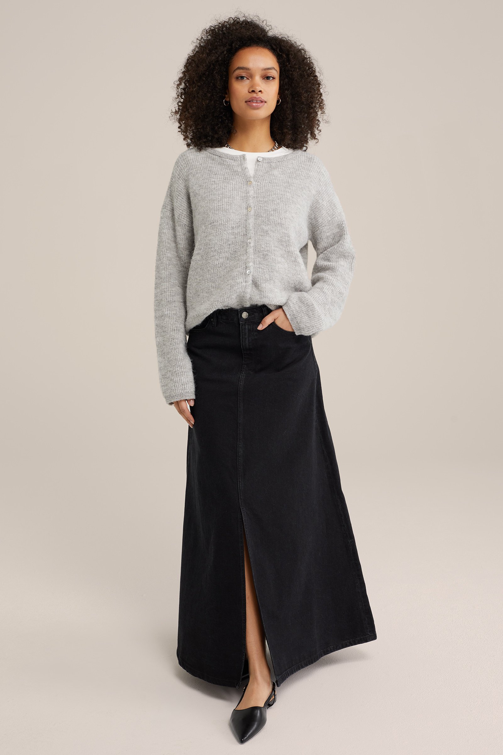 denim maxi-rok WE Fashion Zwart