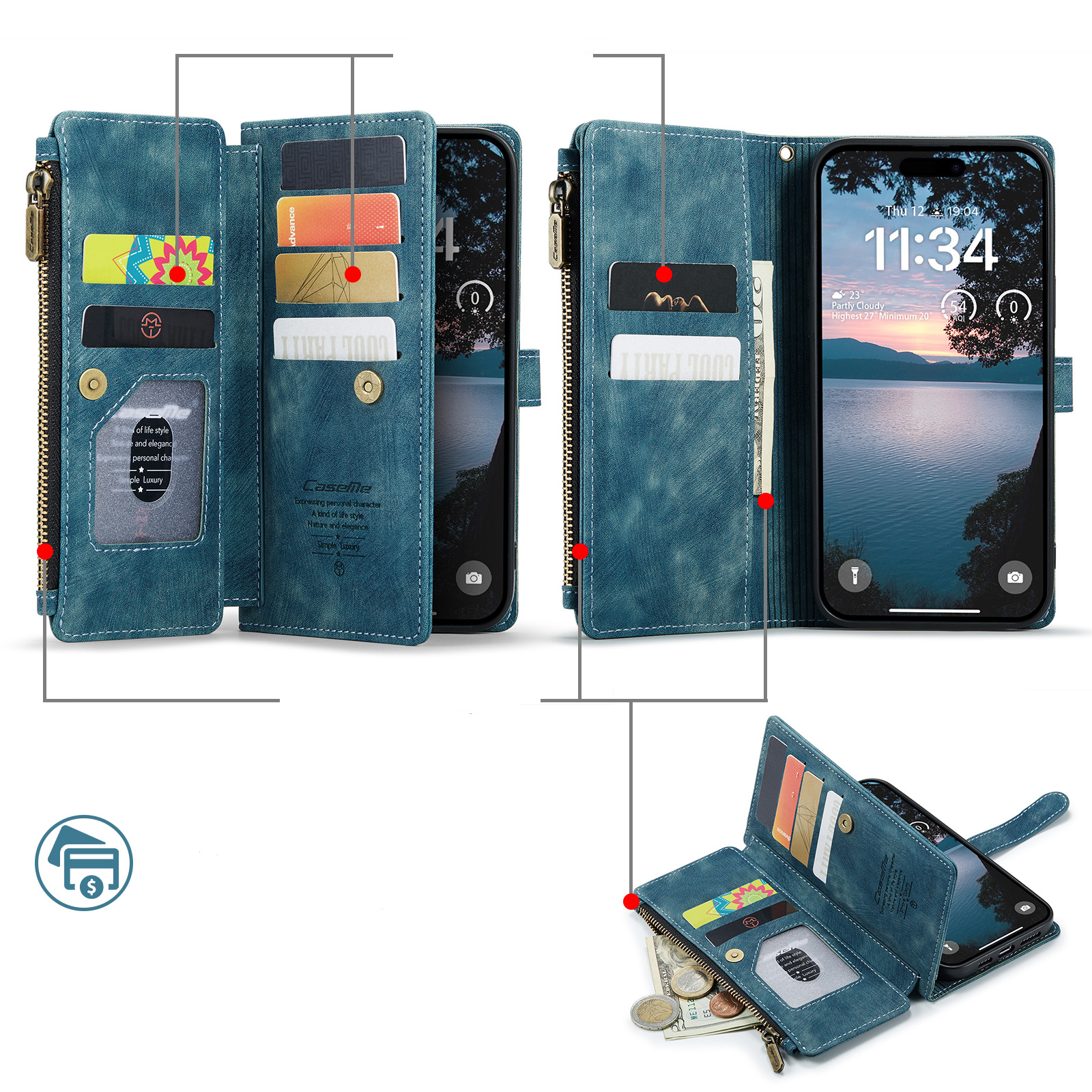iPhone 17 Pro 2in1 Leder Tasche Karten Etui - Blau