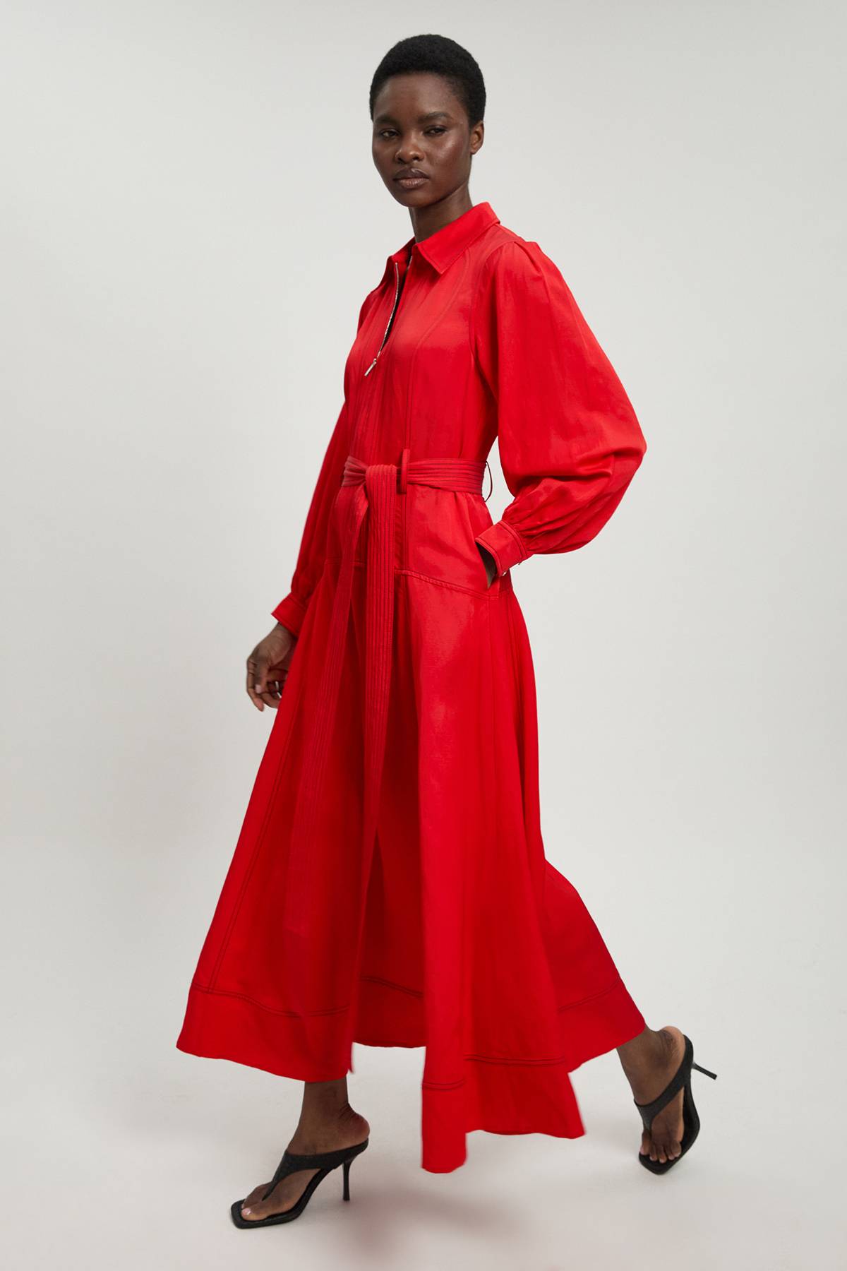 KarenMillen Robe Maxi en Sergé de Lin Premium avec Surpiqûres