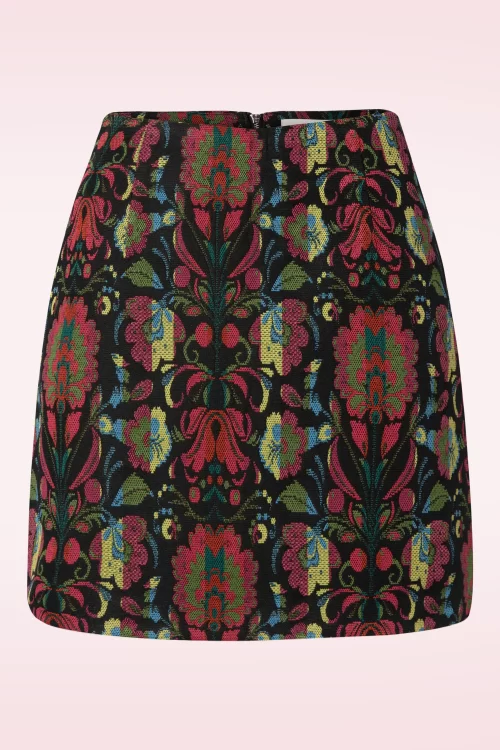 Louche Aubin Folk jacquard minirok in zwart en multi