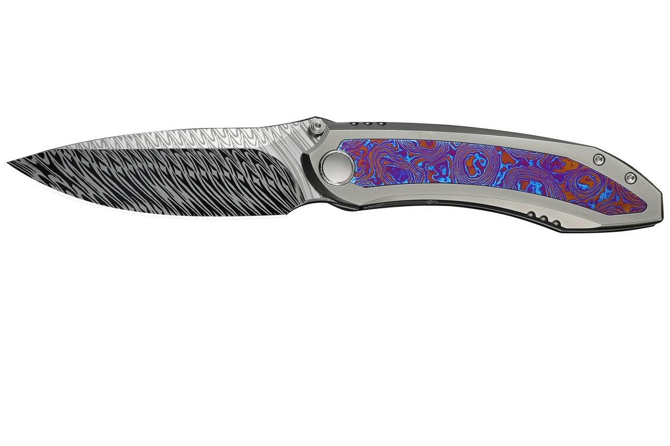 WE Knife Winsome WE23092-DS1 Fafnir Damasteel, Polished Bead Blasted Titanium Timascus Inlay, zakmes