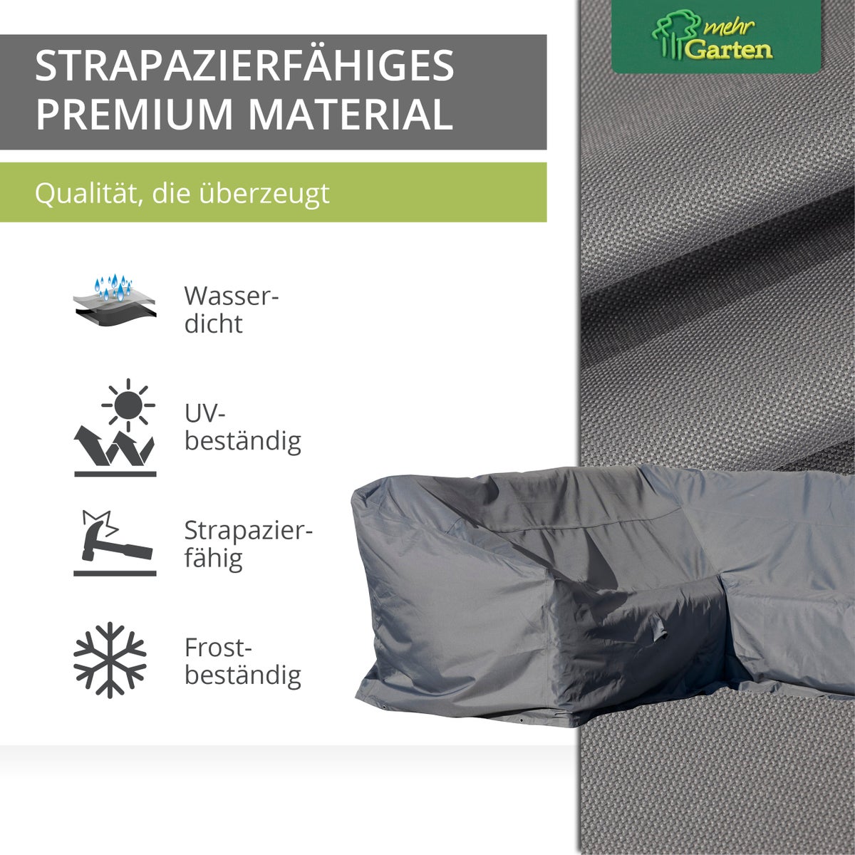 More Garden - Premium hoes voor eethoekhoek met hoge rugleuning: 237(B) x 237(D) x 100(H) cm | Waterdichte en weerbestendige tuinmeubelhoes van Oxford 600D stof | Lichtgrijs